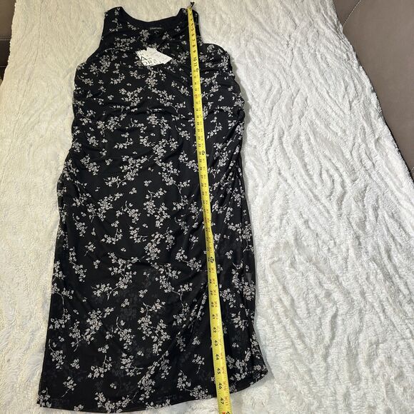 41 Hawthorn 2X Black Floral Sophia Fitted Mesh Midi Dress Ruched Date Night Chic - Picture 8 of 12